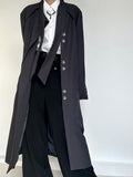 Button Gray Tie Long Trench Lolita Vintage with Cuffs Ouji Coat Neck