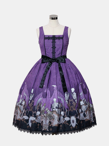 Purple Square Neck Skeleton Cross Gothic JSK - NnSTAR