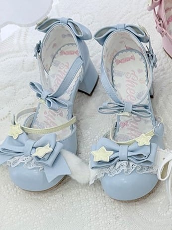 Blue Candy Lolita Round Toe Shoes - Sheep Puff