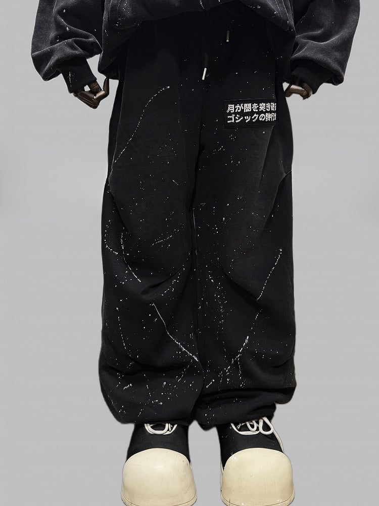 mit Buchstaben Hose Applikation Schnitt Grau Tinte Dunkel Druck Ödland Weites Bein Punk