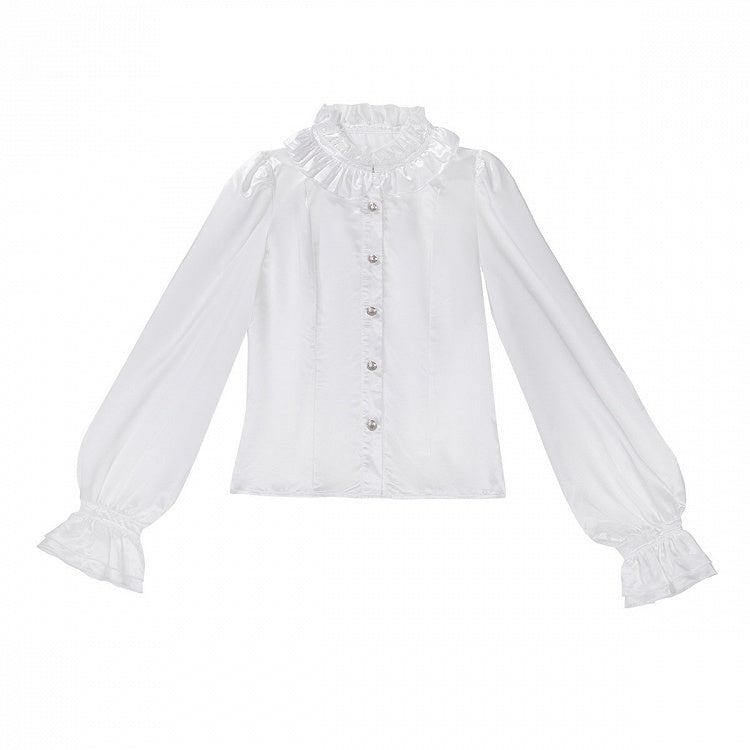 White Ruffled Collar Long Sleeves Ouji Military Lolita Shirt with Bead Buttons - Unknown Star