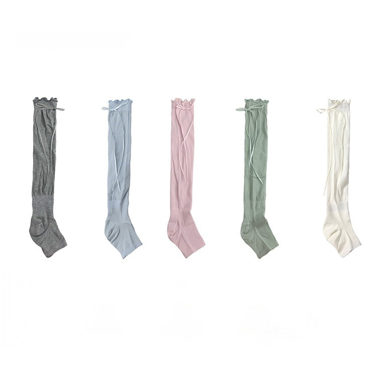 5 Colors Ballet-Style Bow Decorated Ruffled Footed Leg Warmers