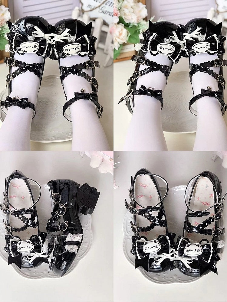 Mid-heel Sweet Lolita Mary Janes - Kitty Toast Heel with Playful Bow & Scalloped Edge