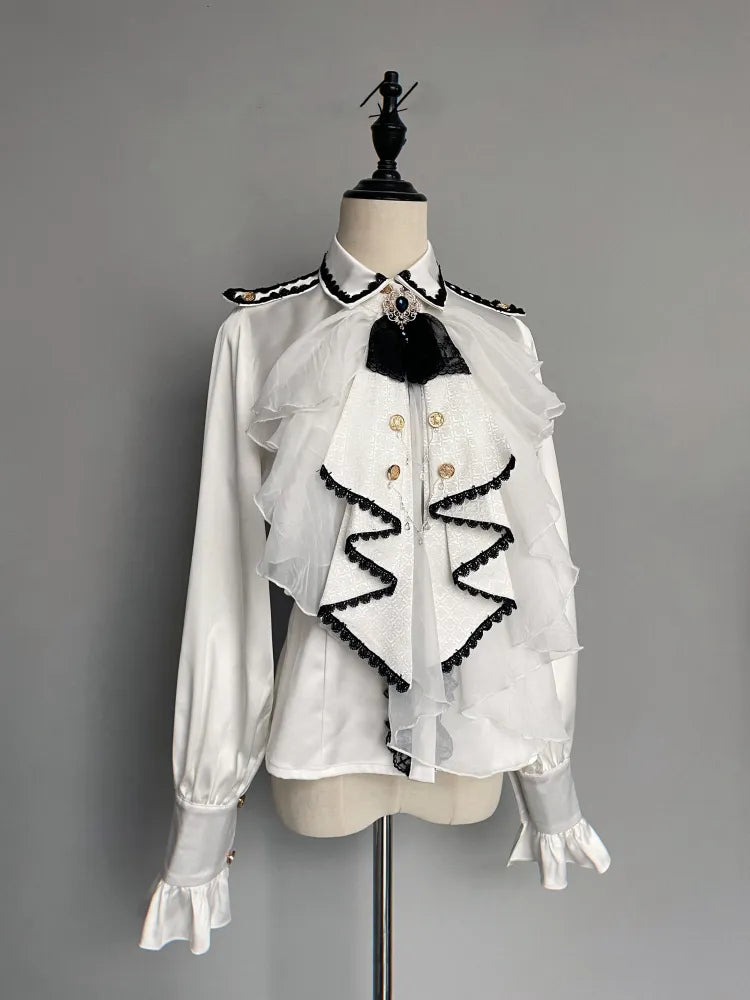 XXL Goldmantel Blauer Rock + Set Cape Shirt Jabot Besatz Ausverkaufsgröße Voll Lolita Militär und
