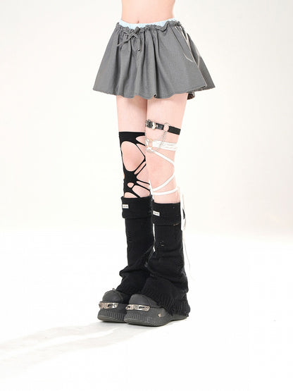 Grauer Minirock mit doppeltem Gummibund in Blau