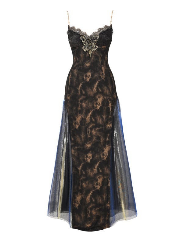 ブラック＆ゴールドのスリミングスリップドレス