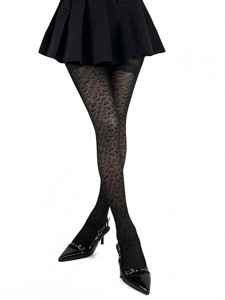 Black Leopard Tights Print Y2K