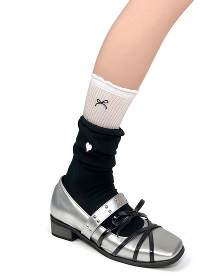 Design Pattern Colors and Fake 5 Socks Two-Piece Heart Bowknot