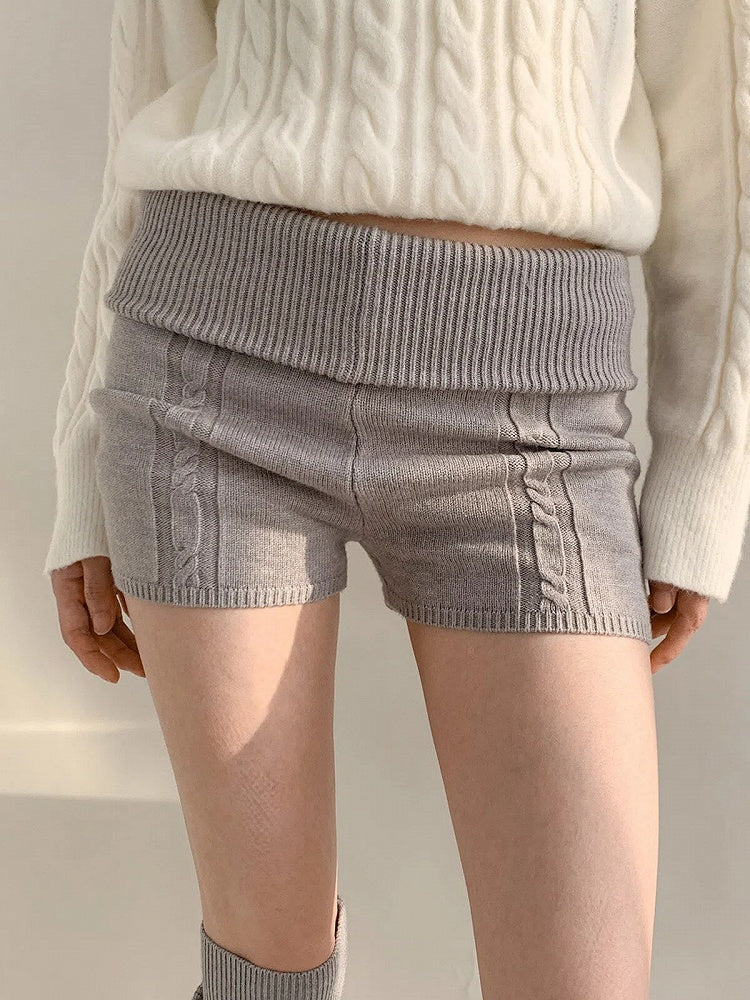 Cable Fold-Over Waist Shorts Knit