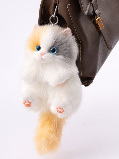 6 Cat Options Cute Plush Realistic Keychain