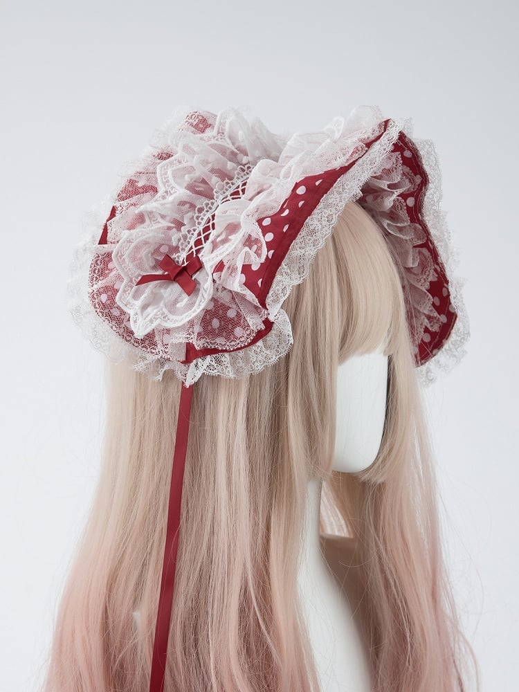 Bunny Hairband + Removable Red Ear Wide Polka-Dot Set Bundle
