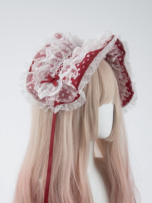 Bunny Hairband + Removable Red Ear Wide Polka-Dot Set Bundle