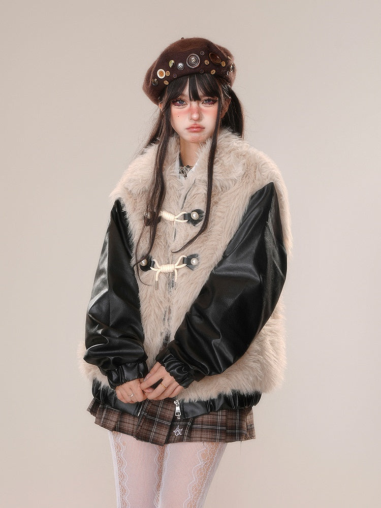 カーキフェイクファージップジャケット