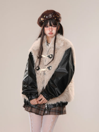 カーキフェイクファージップジャケット