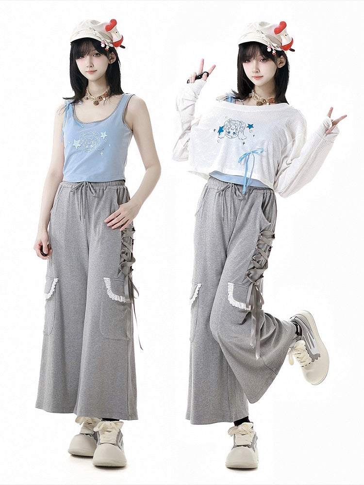 Hellblaues, gepolstertes Tanktop mit süßem Cup und abnehmbarem Mädchen-Print