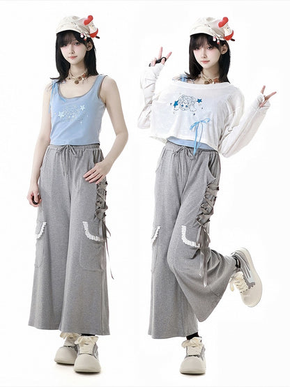 Hellblaues, gepolstertes Tanktop mit süßem Cup und abnehmbarem Mädchen-Print