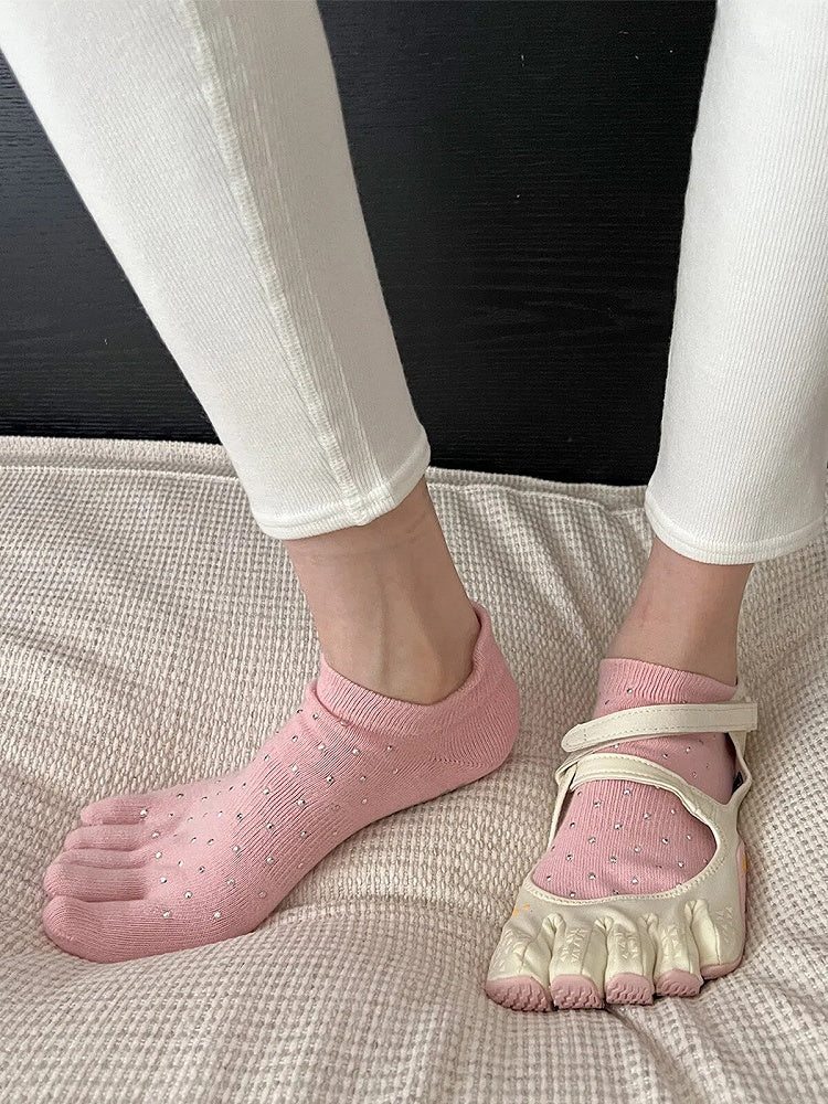 Socks Five-Toe Ankle Rhinestone-Embellished (5 Colors)