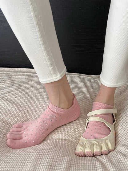 Socks Five-Toe Ankle Rhinestone-Embellished (5 Colors)