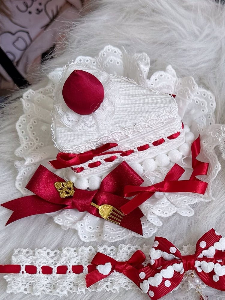 Triangle With Clips Red Mini White Hat Sweet Cake Lolita