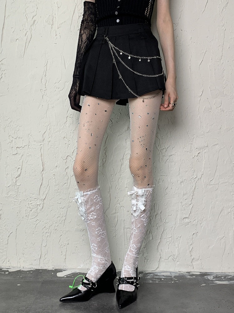 Pattern Floral Stockings Underknee Semi-sheer Details Bowknot White Y2K