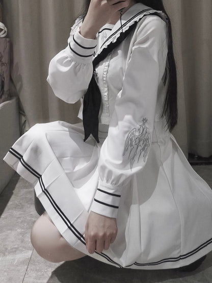Style Top White Sailor Collar Preppy Sleeves JK Uniform Short/Long