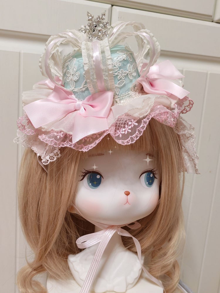 Pink Lace Clips Mint With Mini Crown Hat Green Lolita