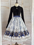 Dark Lace Blue Bat Wings with White Gothic Candelabras Trim Lolita Skirt Print