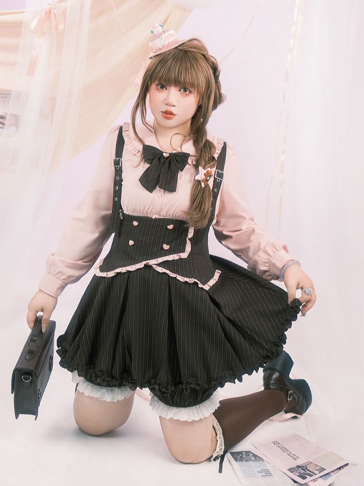 with Ruffle Pan Trim Button Size Collar Plus Pink Blouse Heart Peter