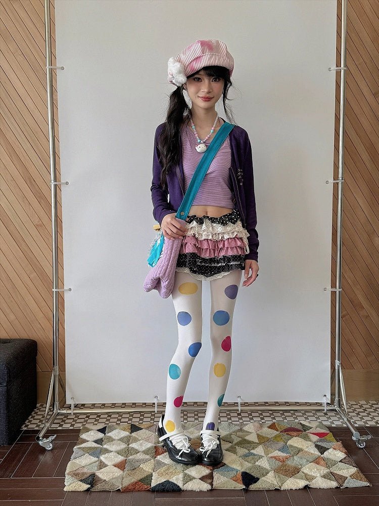 Polka Colorful Dot Style) Oversized Y2K Opaque Pantyhose (Playful