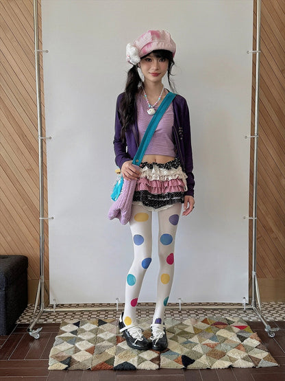 Polka Colorful Dot Style) Oversized Y2K Opaque Pantyhose (Playful