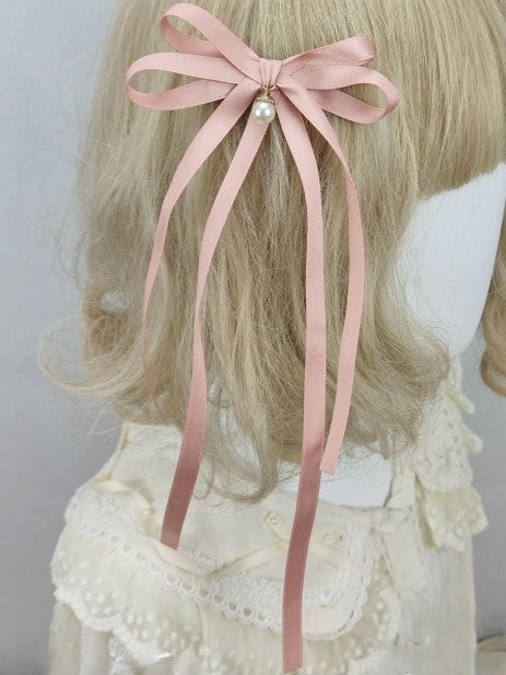 Ribbon Bow Hairclip Pink Dusty Thin