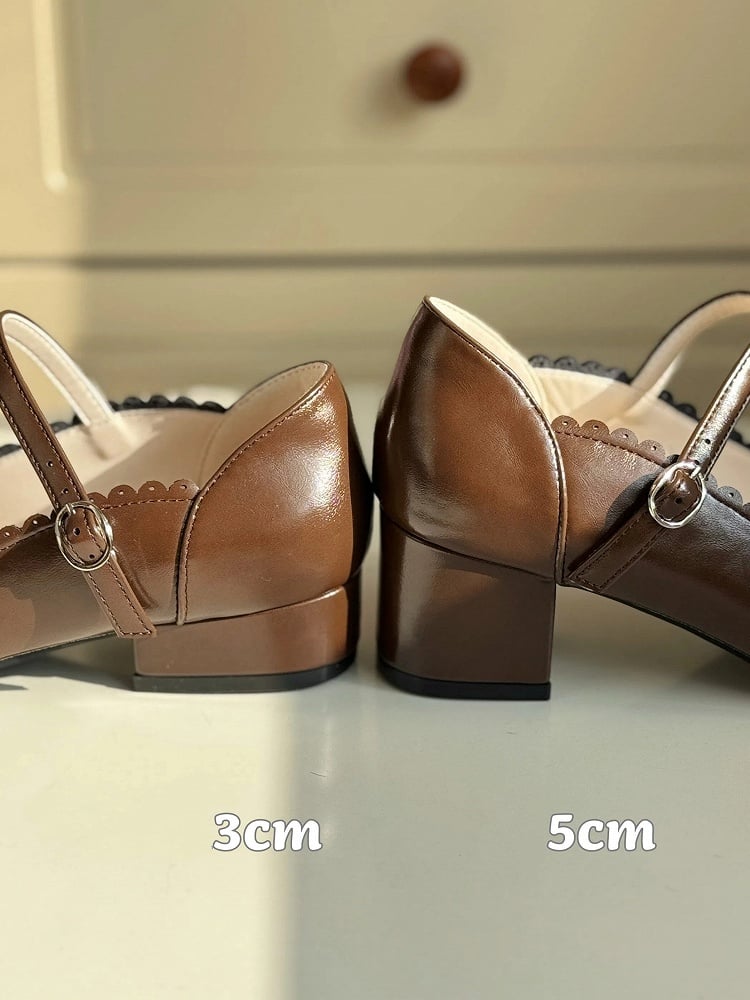Bow Shoes Sweet Pink 5cm with Scalloped Trim Decor Mid-heel Lolita