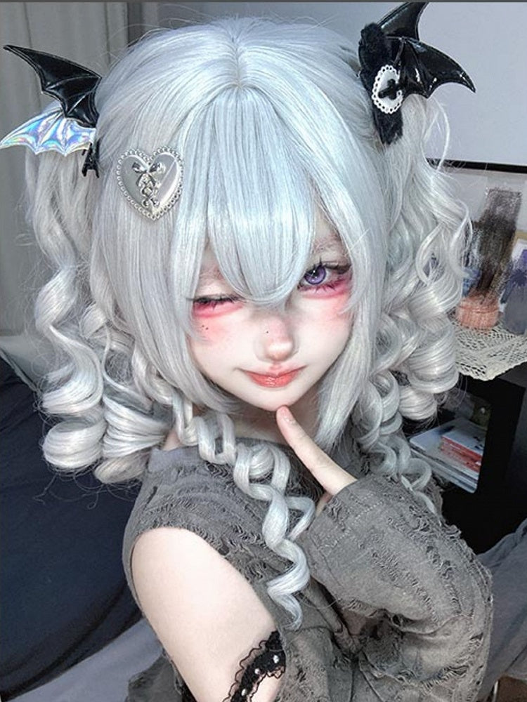 Curly Wigs Claw Roman With Ponytails Two Grey + Short Bangs