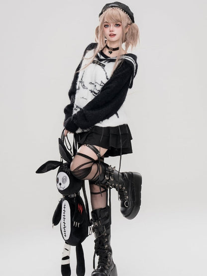 ライトブルー/ピンク/ブラック 自来也景 地雷ガールグラフィック セーラーカラーセーター