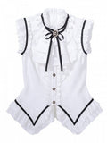 Sleeveless Elegant Lolita Top with Ruffle Detail & Bow Accents in Black & White - Xiong Dou Jiang