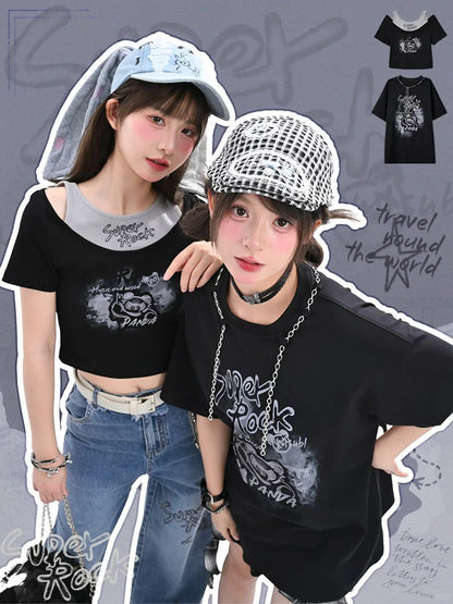 Version T-Shirt Y2K Black Graffiti Print Bittersweet Long/Short