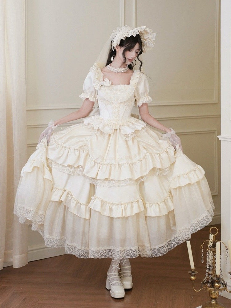 Beige Length Tea Elastic Under Waist Skirt