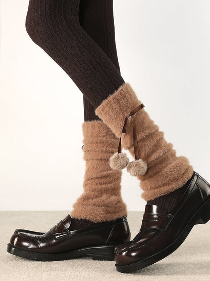 Slouchy Colors Fuzzy Warmers Leg Decoration 4 Pom-Pom
