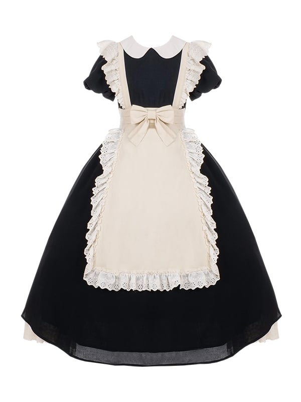 Lolita Long Beige Version and Maid Black Apron / Dress Short