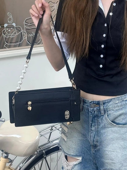 Stil Tasche Muster Akzent Schwarz Bogen Ita Floral PU Cheongsam Fringe Mit