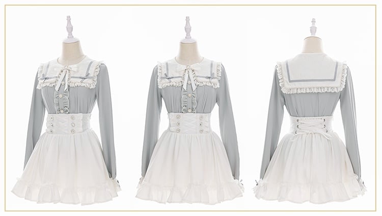 Integrated Design Waist Waistband with White Corset High Jirai Front - Kei Built-in Skirt