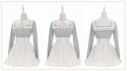 Integrated Design Waist Waistband with White Corset High Jirai Front - Kei Built-in Skirt