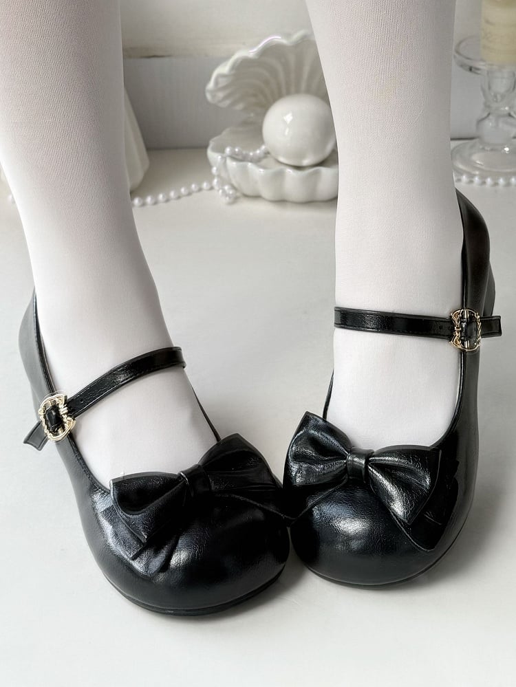 Janes avec nœud et accents en PU noir Mary Jane douce