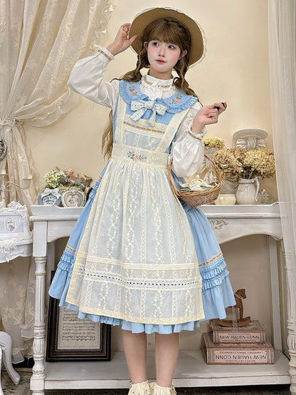 Embroidered Apron Floral Lolita Beige