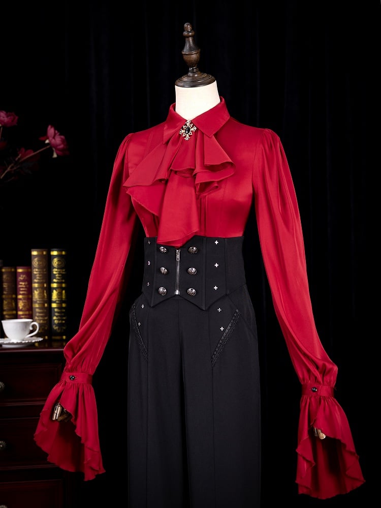 Black Boned Corset Belt High-Rise Ouji Pants - DevilInspired Exclusive Collection