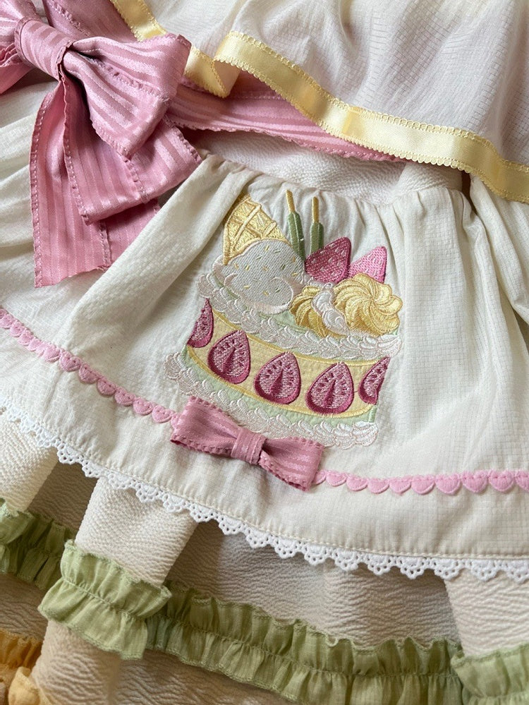 Pullover Kuchen Erdbeerrock Pastellfarbe Sommer Creme Stickerei Sweet Lolita