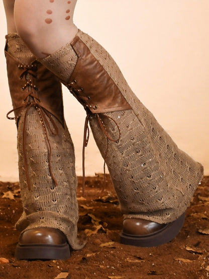 パンク レッグウォーマー レースアップ ウェイストランド ブラウン ディテール