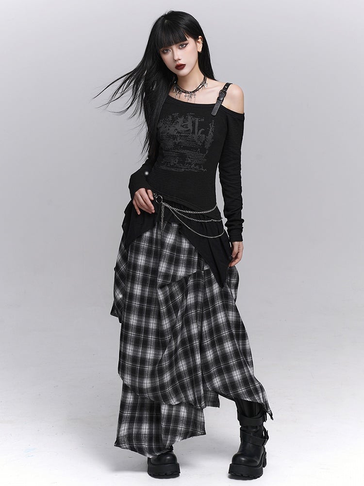 Black  Gothic Asymmetrical with Graffiti Top Neck Print