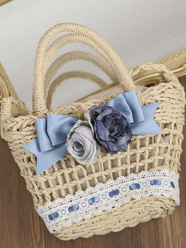 4 options de sacs à main fleuris en paille, nœud, Lolita, champêtre