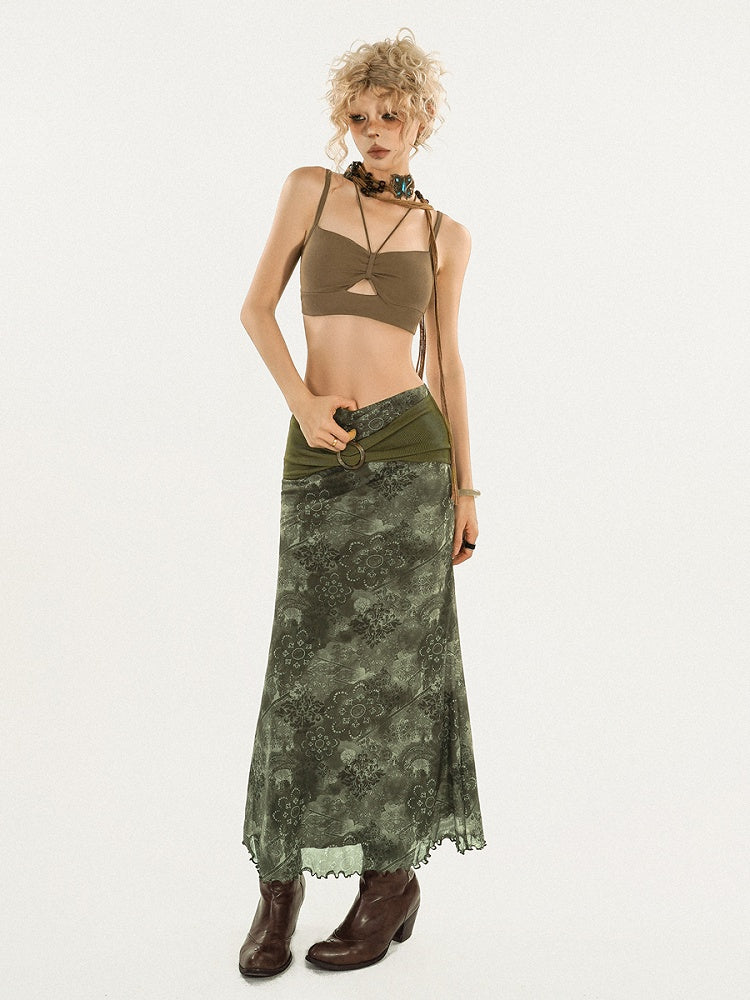 Halter Coffee Top Crop with Cami Built-in Triangle Cutout Padding